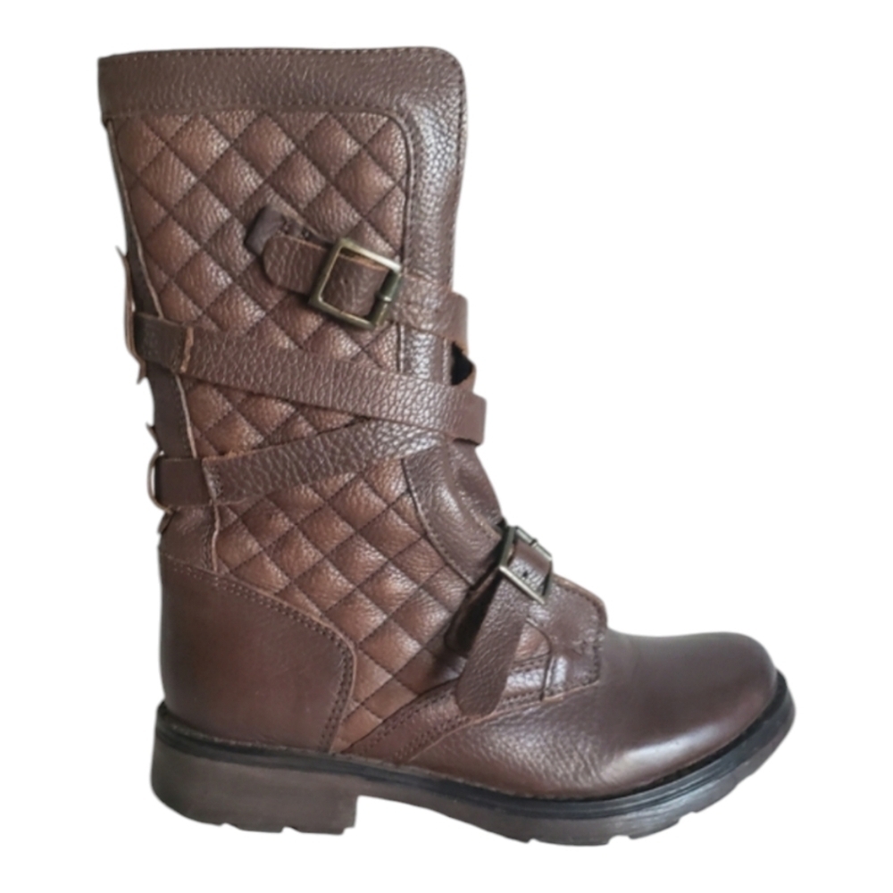 Steve Madden Banddit Sz 7 Leather Brown Moto Buckle Boots quilted Women
